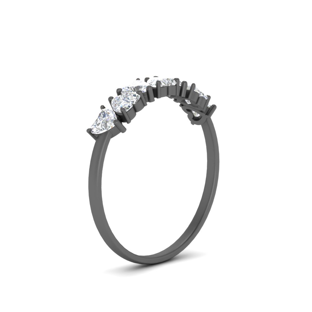 1 Carat Heart Shape Diamond Black Wedding Band with 14K Black Gold White Diamond